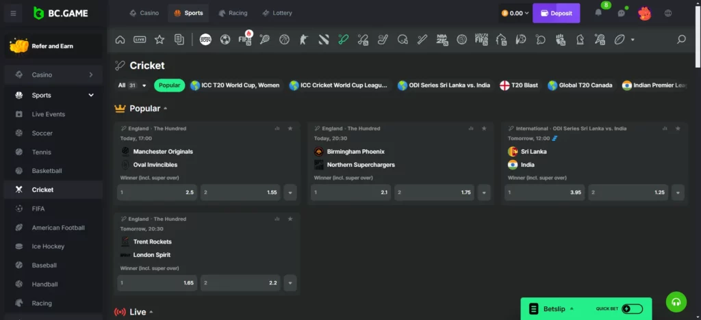 BC Game Cricket Betting